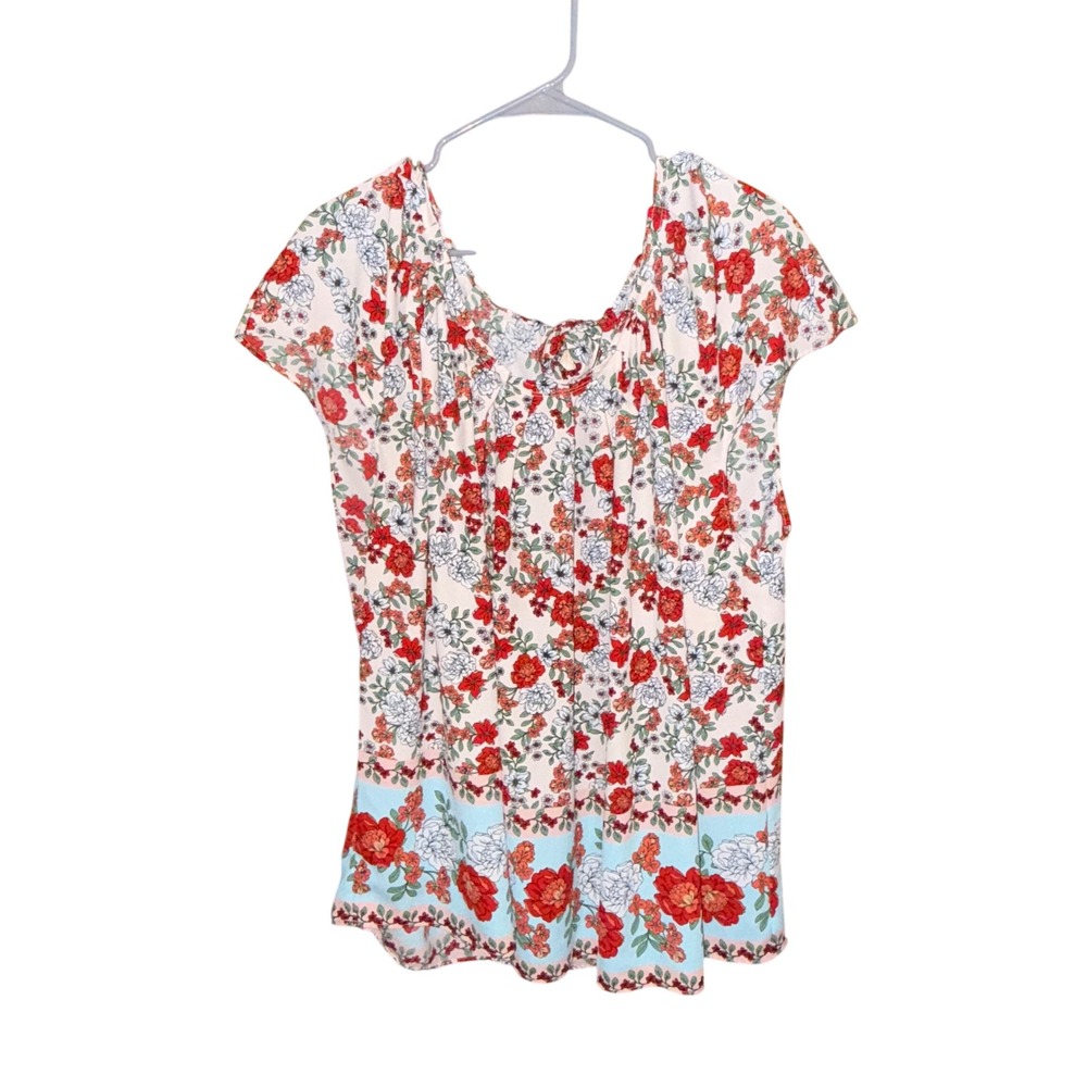 LC Lauren Conrad Womens 2X Floral Print Short‎ Sleeve Blouse Top